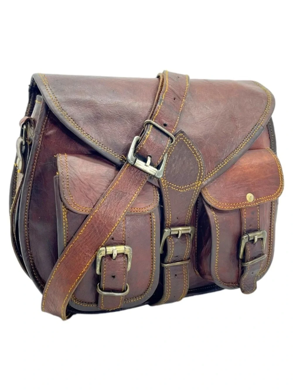 Vintage 70's Leather Shoulder Crossbody Travel Bag